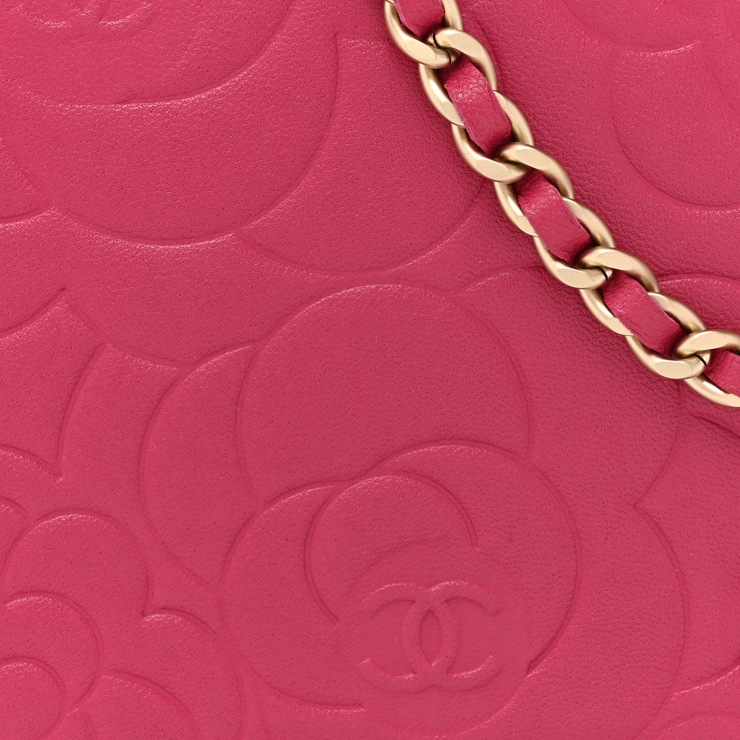 Chanel Lambskin Camellia Embossed Wallet on Chain WOC Pink 9 of 14