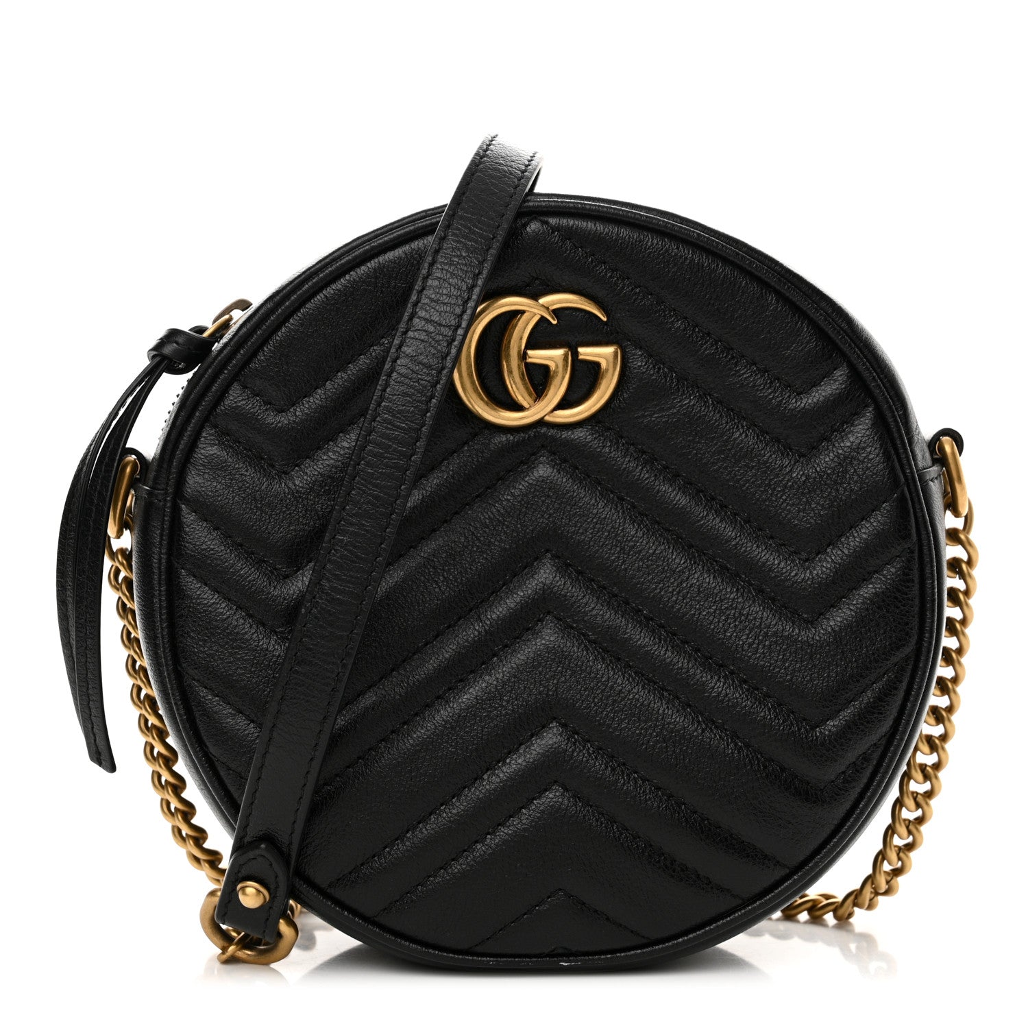 Gucci Azalea Calfskin Matelasse Heart Mini GG Marmont Round Shoulder Bag Black 1 of 12