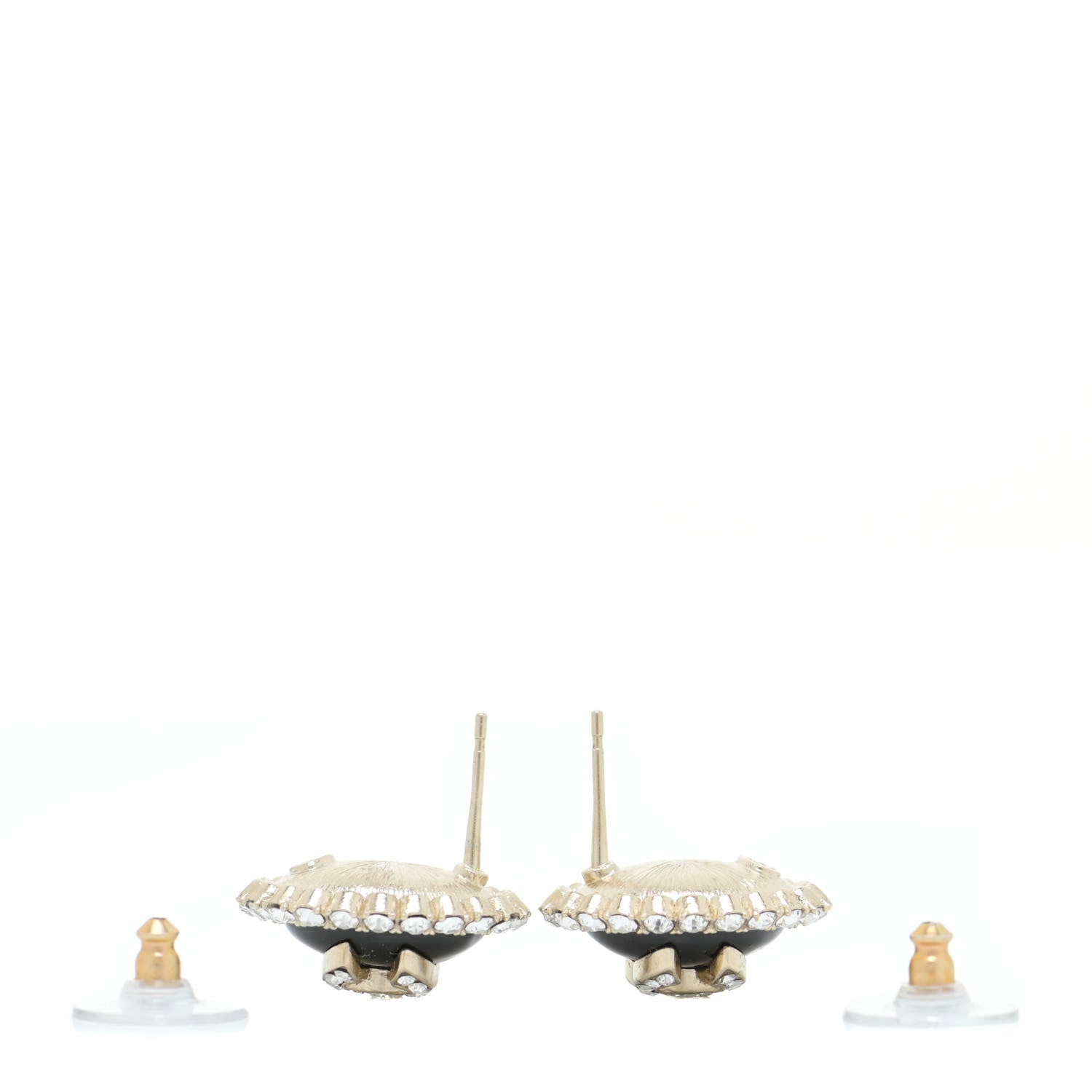 Chanel CHANELCrystal Enamel CC Oval Earrings Gold Black 3 of 5