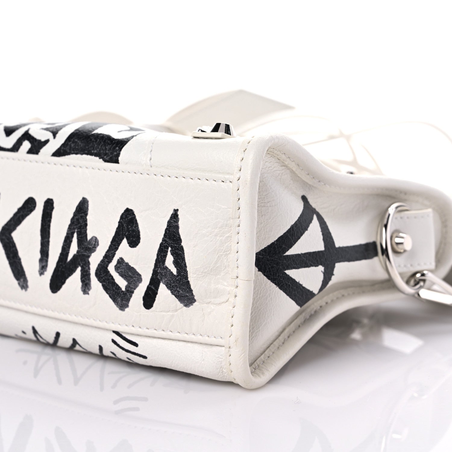Balenciaga Agneau Arena Graffiti All Over Classic Silver Hardware Mini City White Black 9 of 13