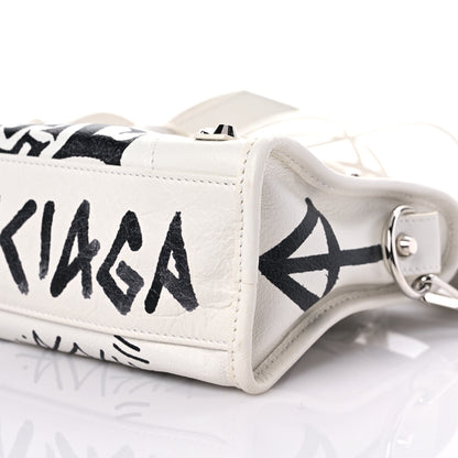 Balenciaga Agneau Arena Graffiti All Over Classic Silver Hardware Mini City White Black 9 of 13