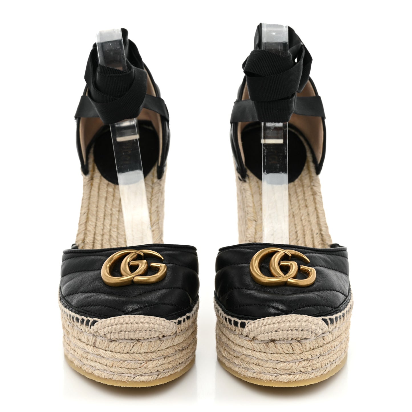 Nappa Matelasse GG Marmont Ankle Wrap Platform 35/120mm Espadrille Wedges 36 Black