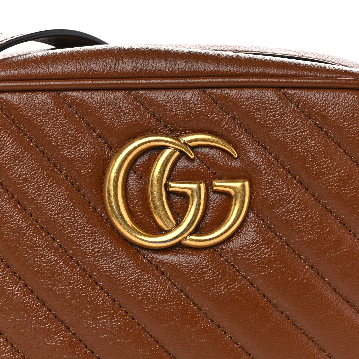 Gucci Glazed Calfskin Matelasse Diagonal Small GG Marmont Chain Shoulder Bag Cuir 9 of 14