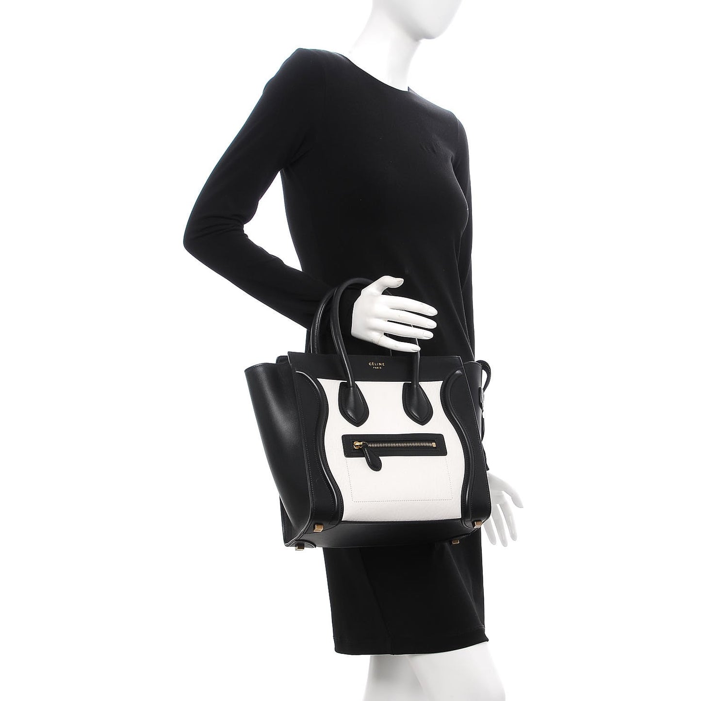 Calfskin Shrunken Lambskin Bicolor Micro Luggage Black White