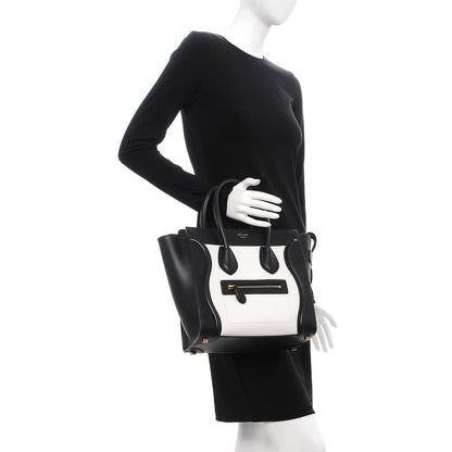 Celine Calfskin Shrunken Lambskin Bicolor Micro Luggage Black White 2 of 11