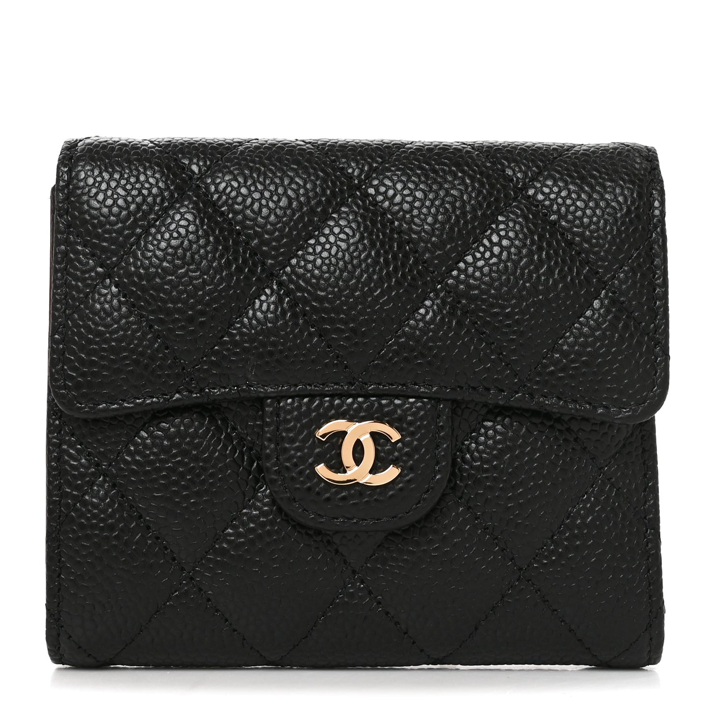 Caviar Quilted Compact Flap Wallet Black