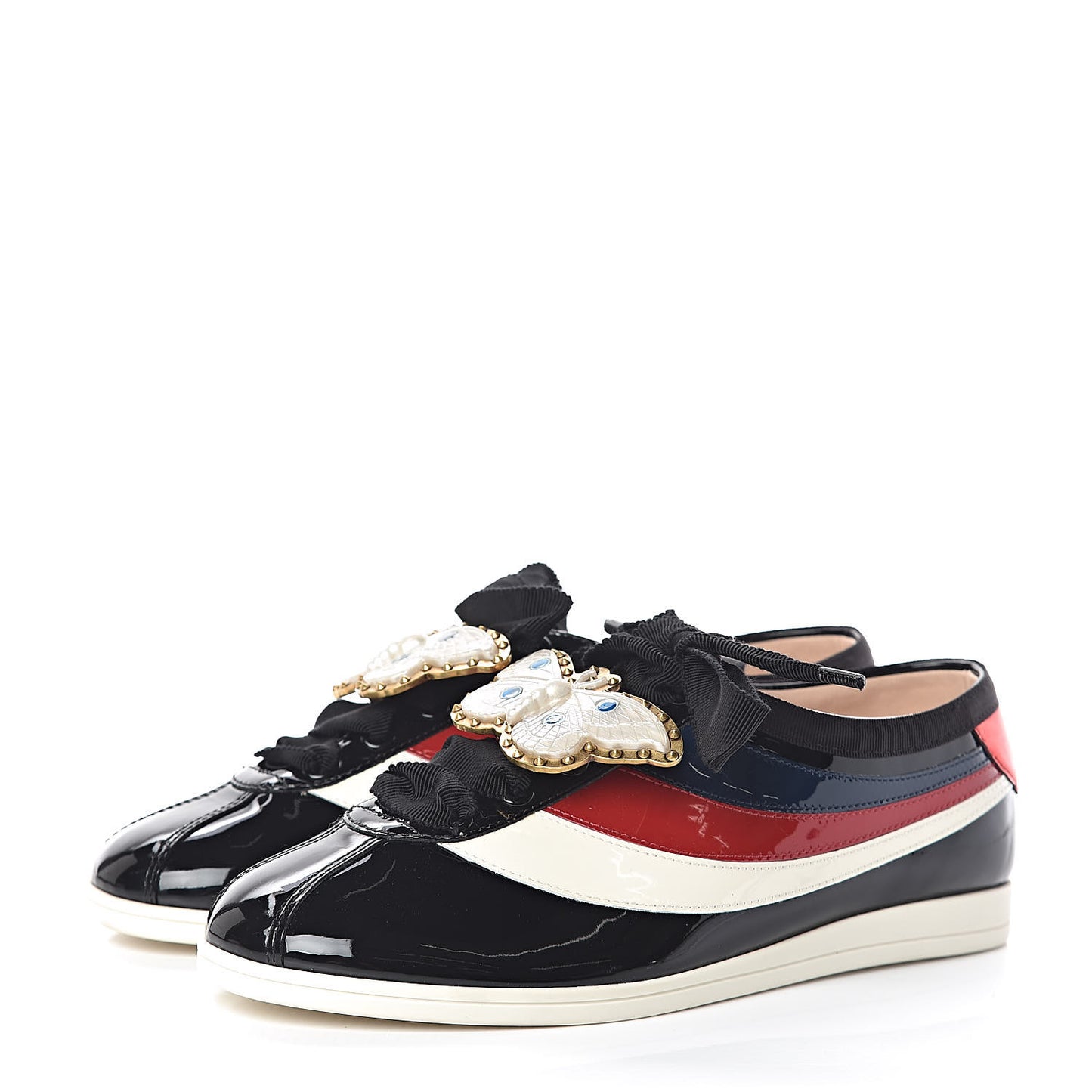 Patent Calfskin Crystal Womens Web Falacer Sneakers 36.5 Black