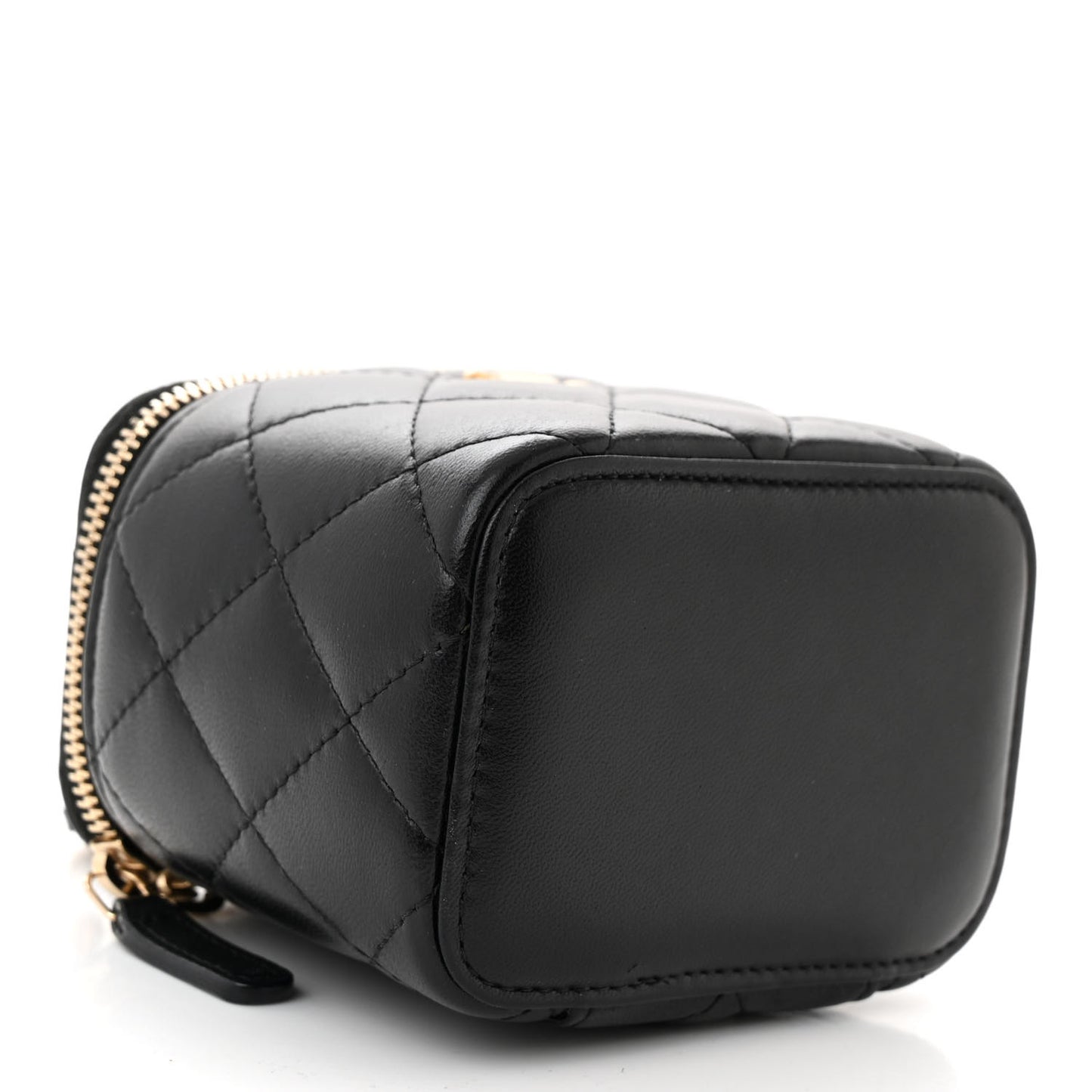 Lambskin Quilted Mini Pearl Crush Vanity Case With Chain Black