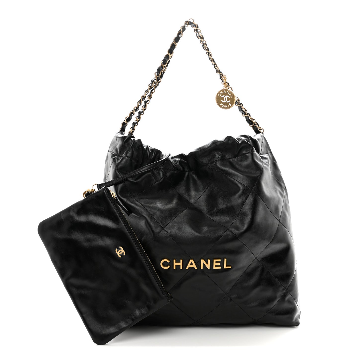 Shiny Calfskin Quilted Chanel 22 Black