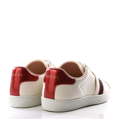 Gucci Calfskin Stripe Womens New Ace Sneakers 38.5 New Mystic White Ecru Red Flame 4 of 9