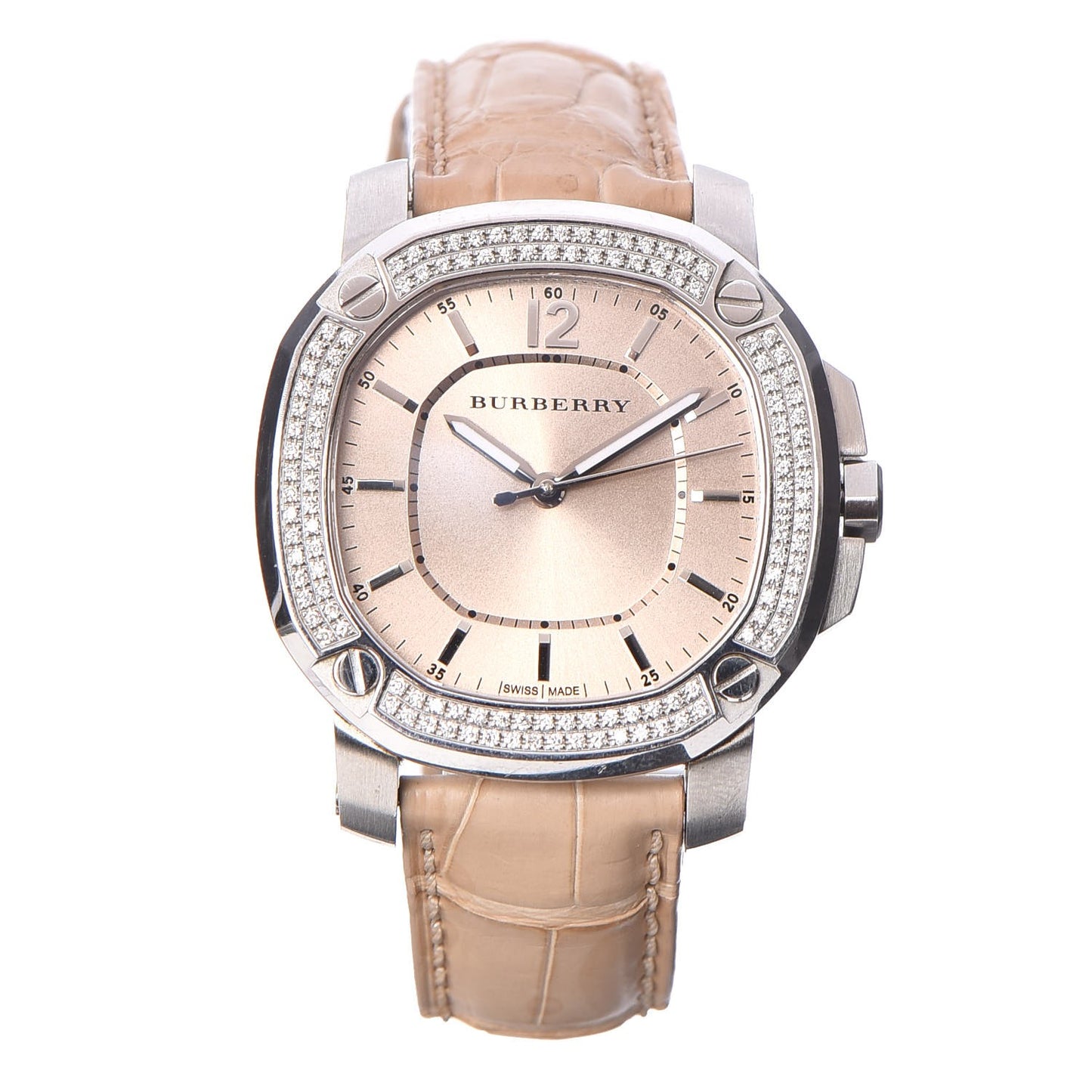 Stainless Steel Alligator Diamond Bezel 38mm The Britain Quartz Watch Champagne BBY1400