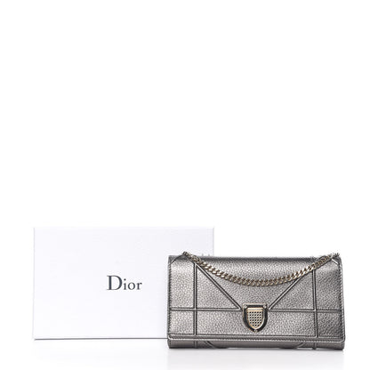 Christian Dior Metallic Grained Calfskin Diorama Croisiere Chain Wallet Gunmetal Grey 10 of 10