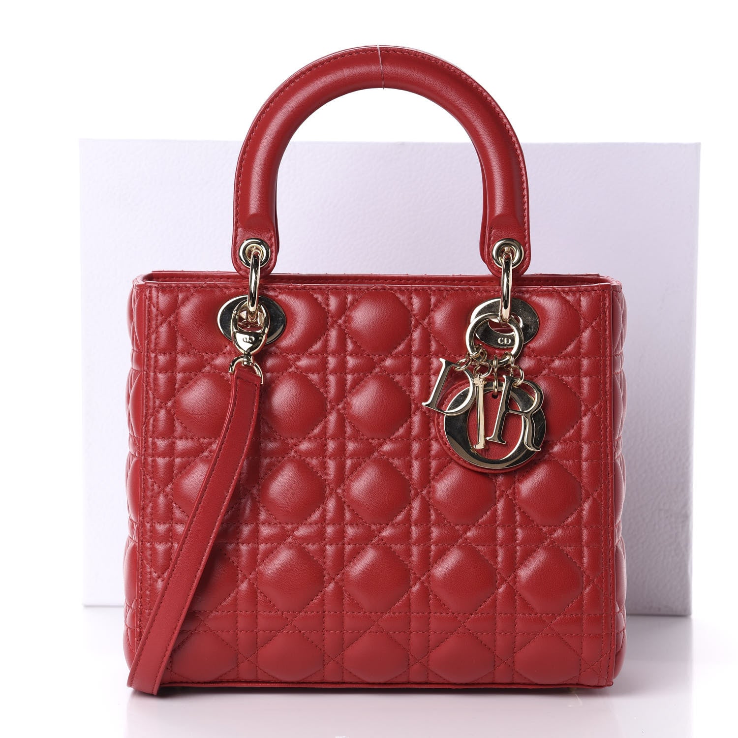 Christian Dior Lambskin Cannage Medium Lady Dior Red 12 of 12