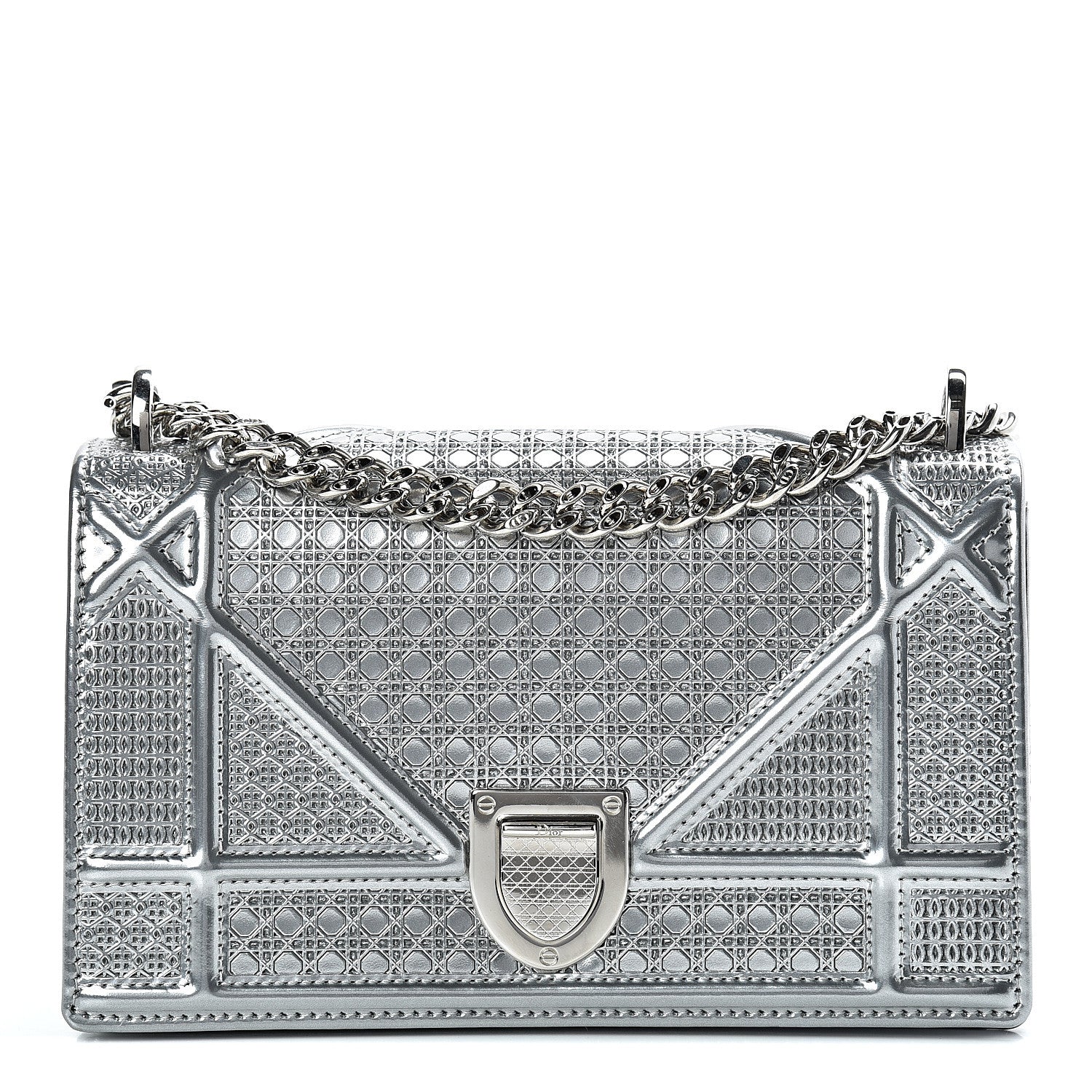 Christian Dior Metallic Patent Micro-Cannage Mini Diorama Flap Bag Silver 1 of 12