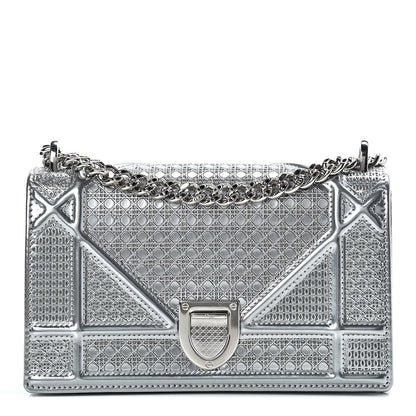Christian Dior Metallic Patent Micro-Cannage Mini Diorama Flap Bag Silver 1 of 12