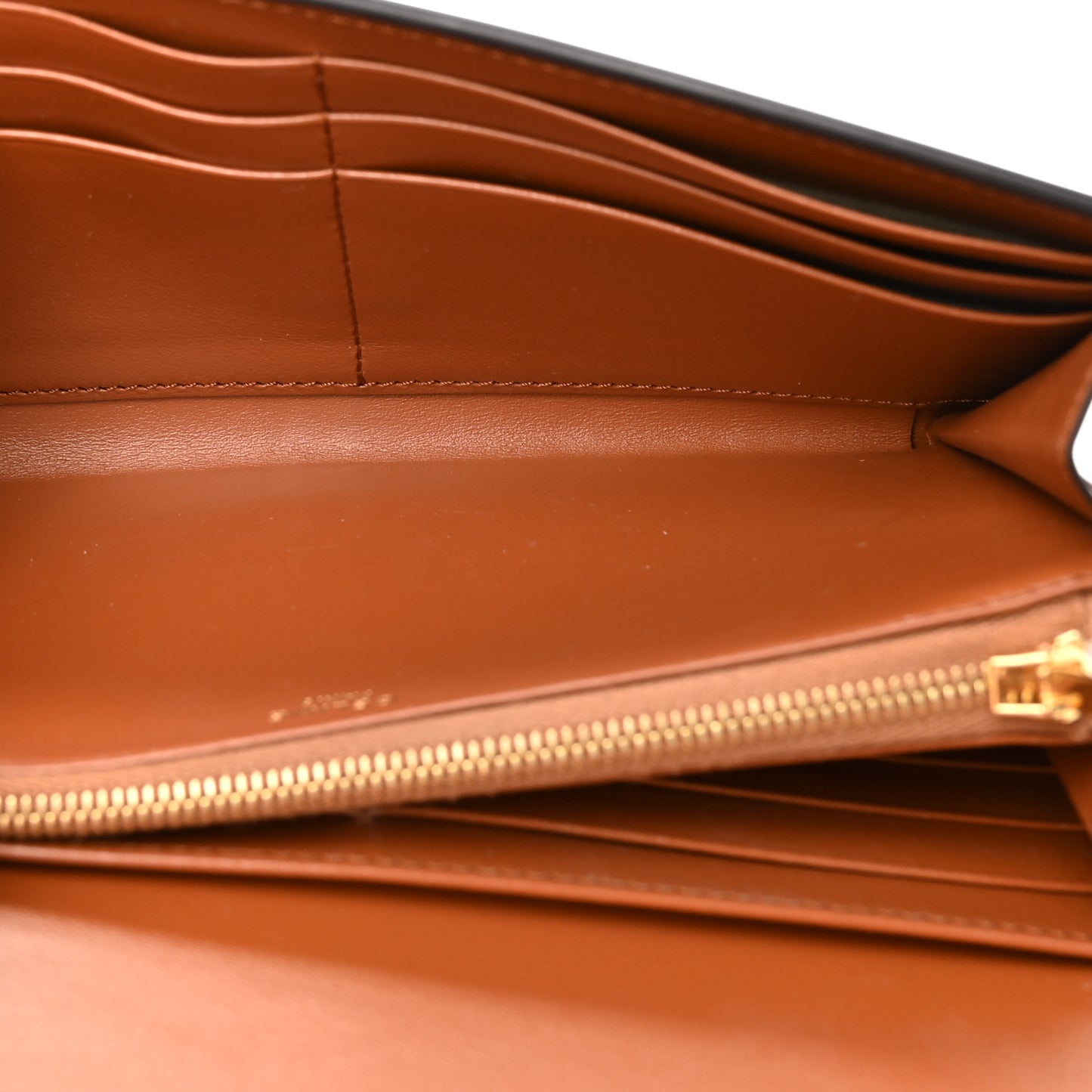 Satinated Calfskin Long Tri-Fold Wallet Tan