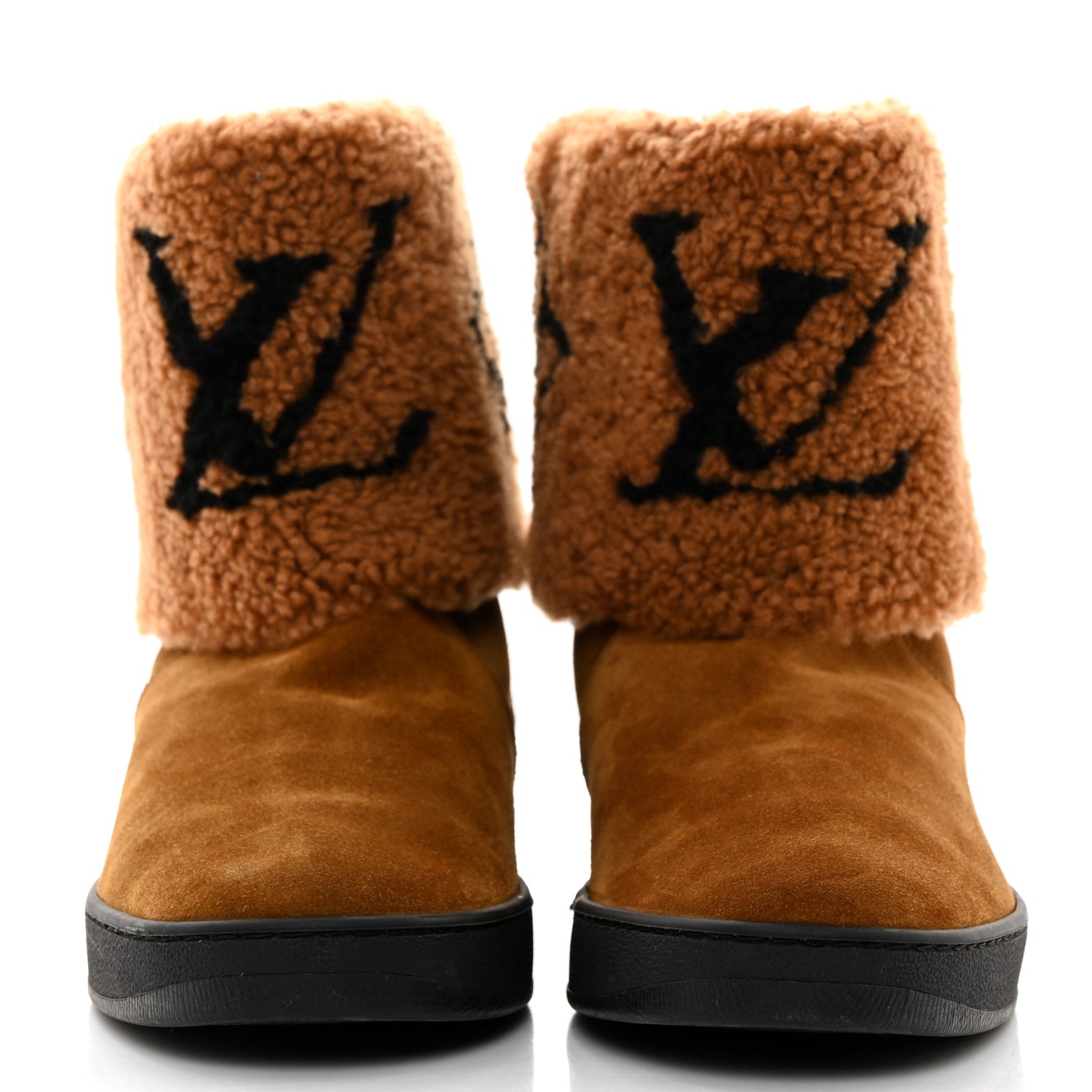 Louis Vuitton Suede Calfskin Shearling Snowdrop Flat Ankle Boot 39.5 Cognac 2 of 8