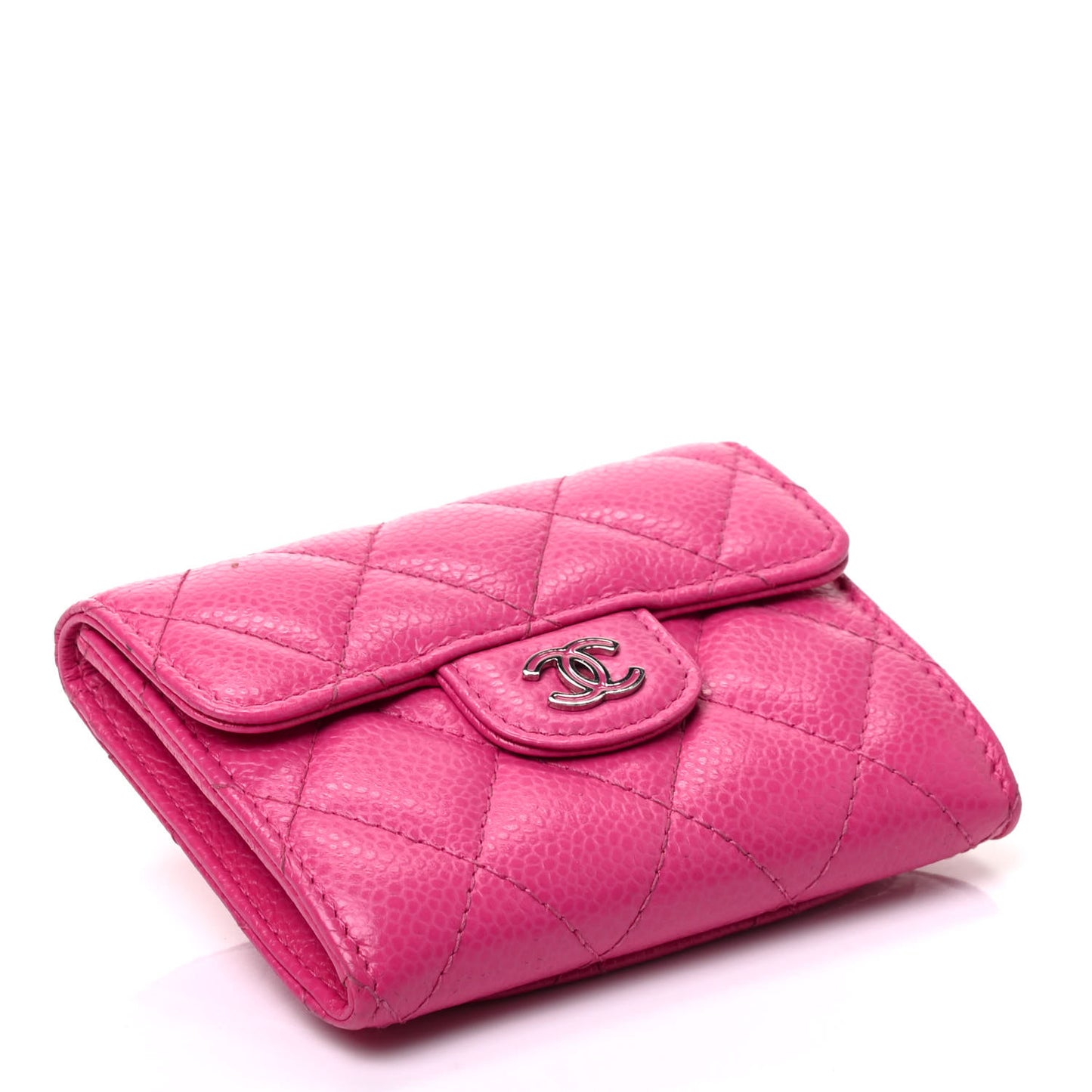 Caviar Quilted Flap Card Holder Wallet Pink