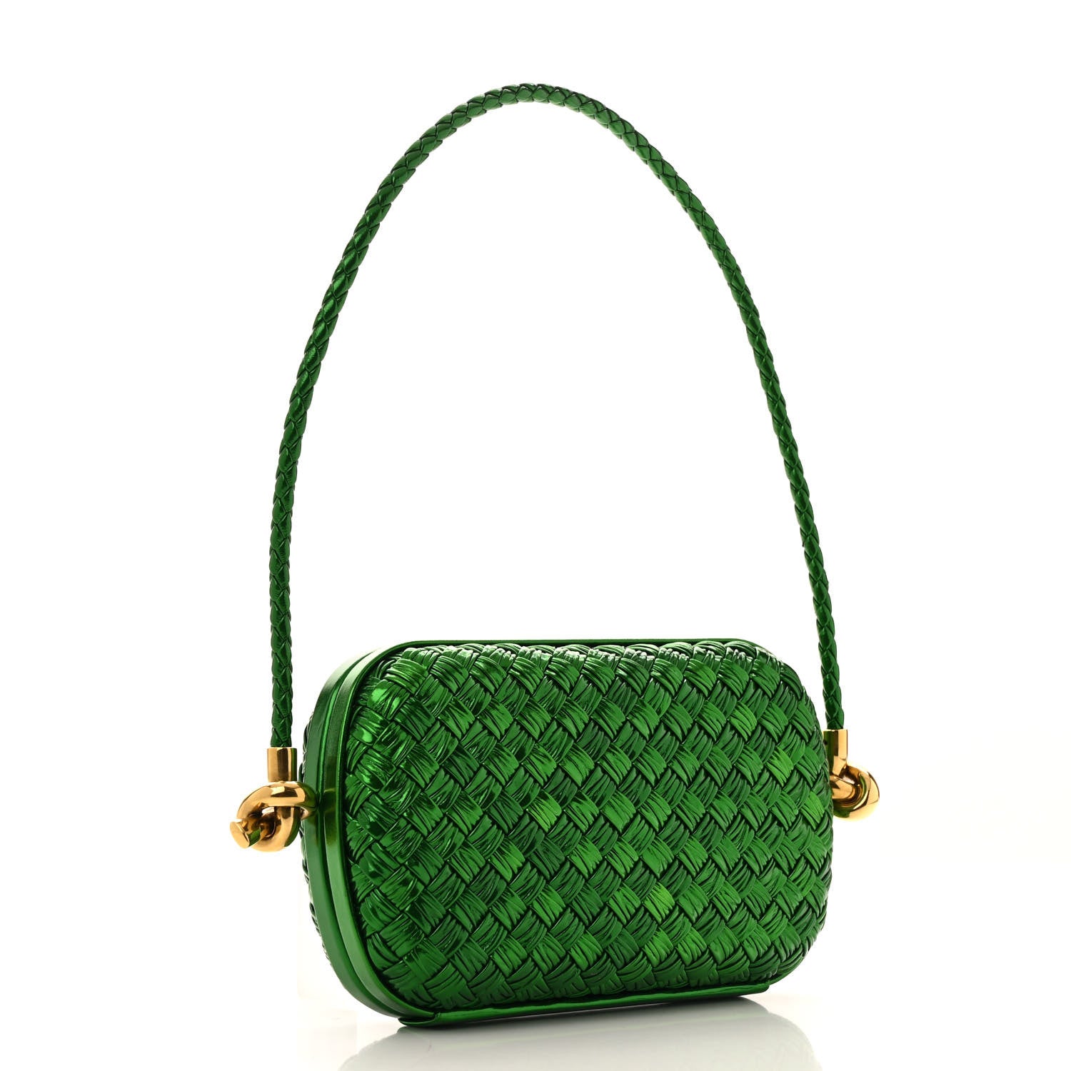 Bottega Veneta Metallic Calfskin Intrecciato Knot On Strap Envy 3 of 11