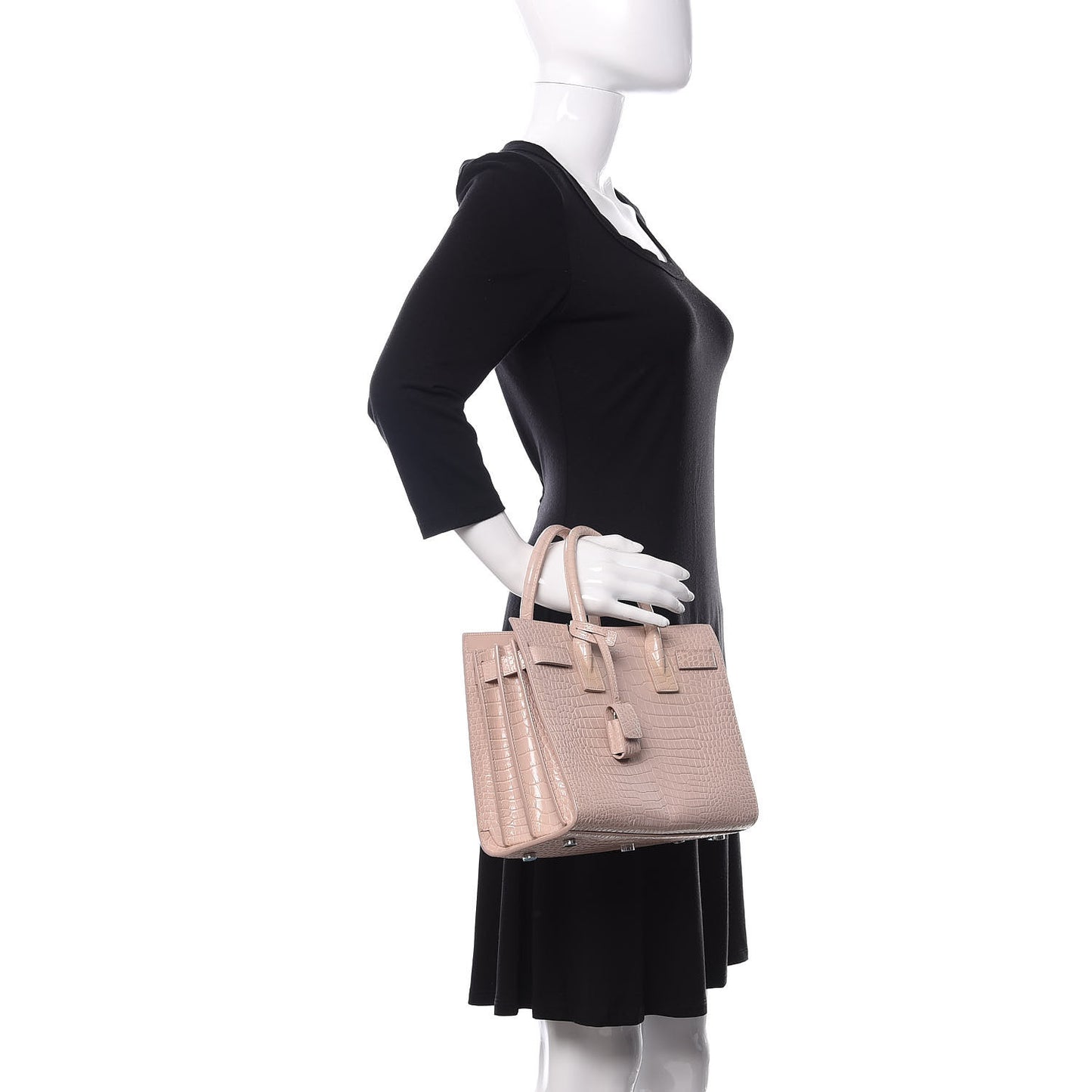 Calfskin Crocodile Embossed Baby Sac De Jour Rose Antic
