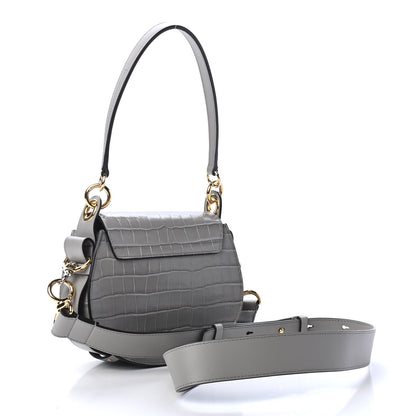 Chloe Calfskin Crocodile Embossed Small Tess Bag Stormy Gray 2 of 5