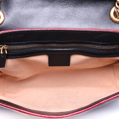 Gucci Vintage Effect Calfskin Matelasse Diagonal Striped Small Torchon GG Marmont Shoulder Bag Black Beige 5 of 12