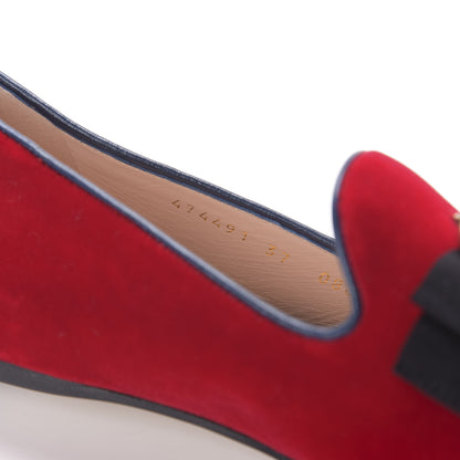 Gucci Velvet Etoile Pearl Embellished Loafers 37 Red 8 of 10