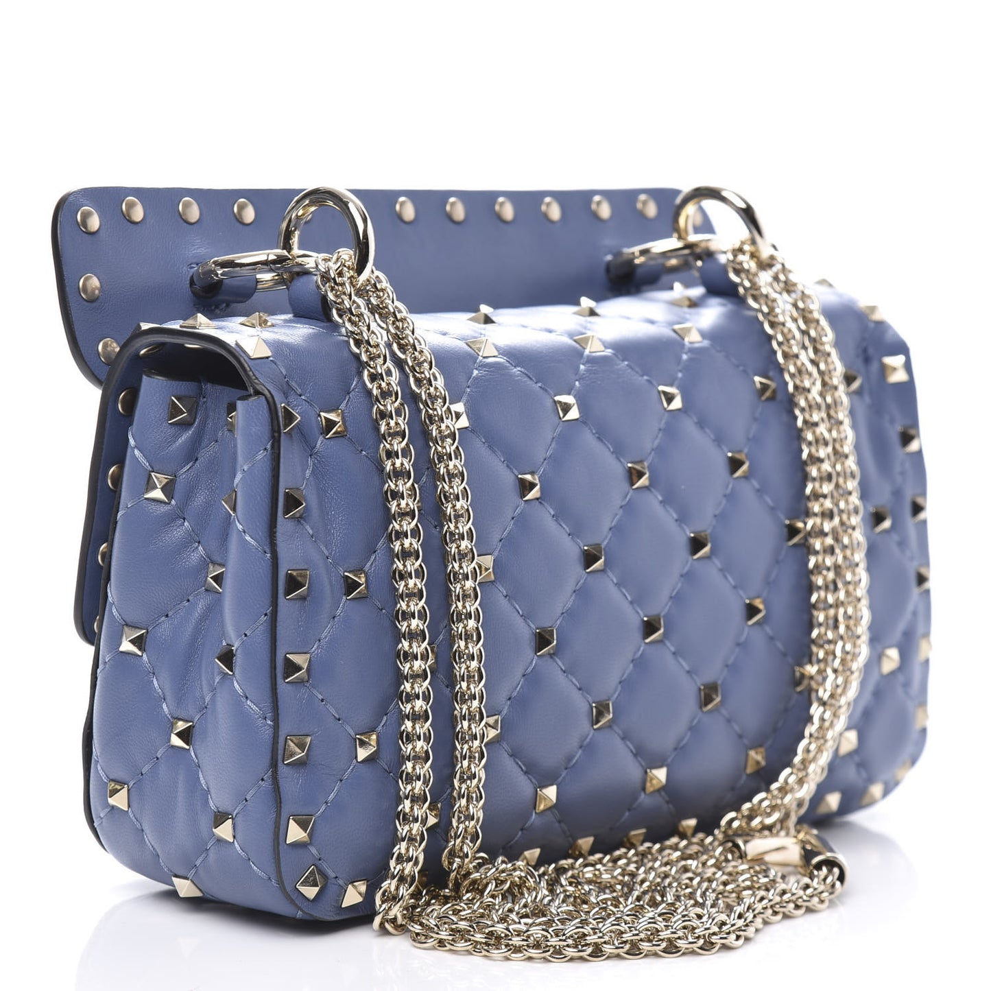Lambskin Small Rockstud Spike Shoulder Bag Blue