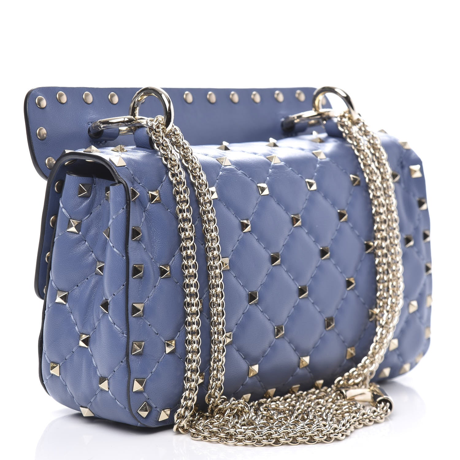 Valentino Garavani Lambskin Small Rockstud Spike Shoulder Bag Blue 3 of 9