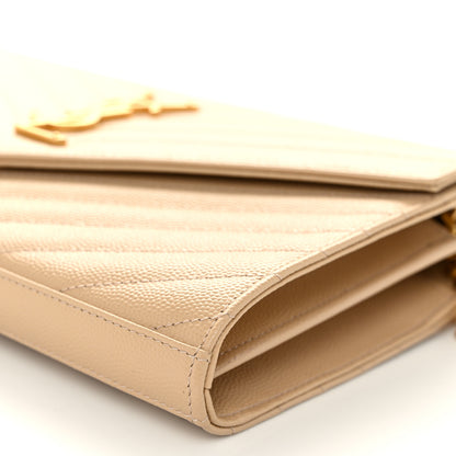 Saint Laurent Grain De Poudre Matelasse Chevron Monogram Envelope Chain Wallet Nude Powder 9 of 10
