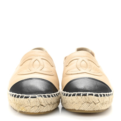 Chanel Lambskin CC Espadrilles 37 Beige Black 3 of 10