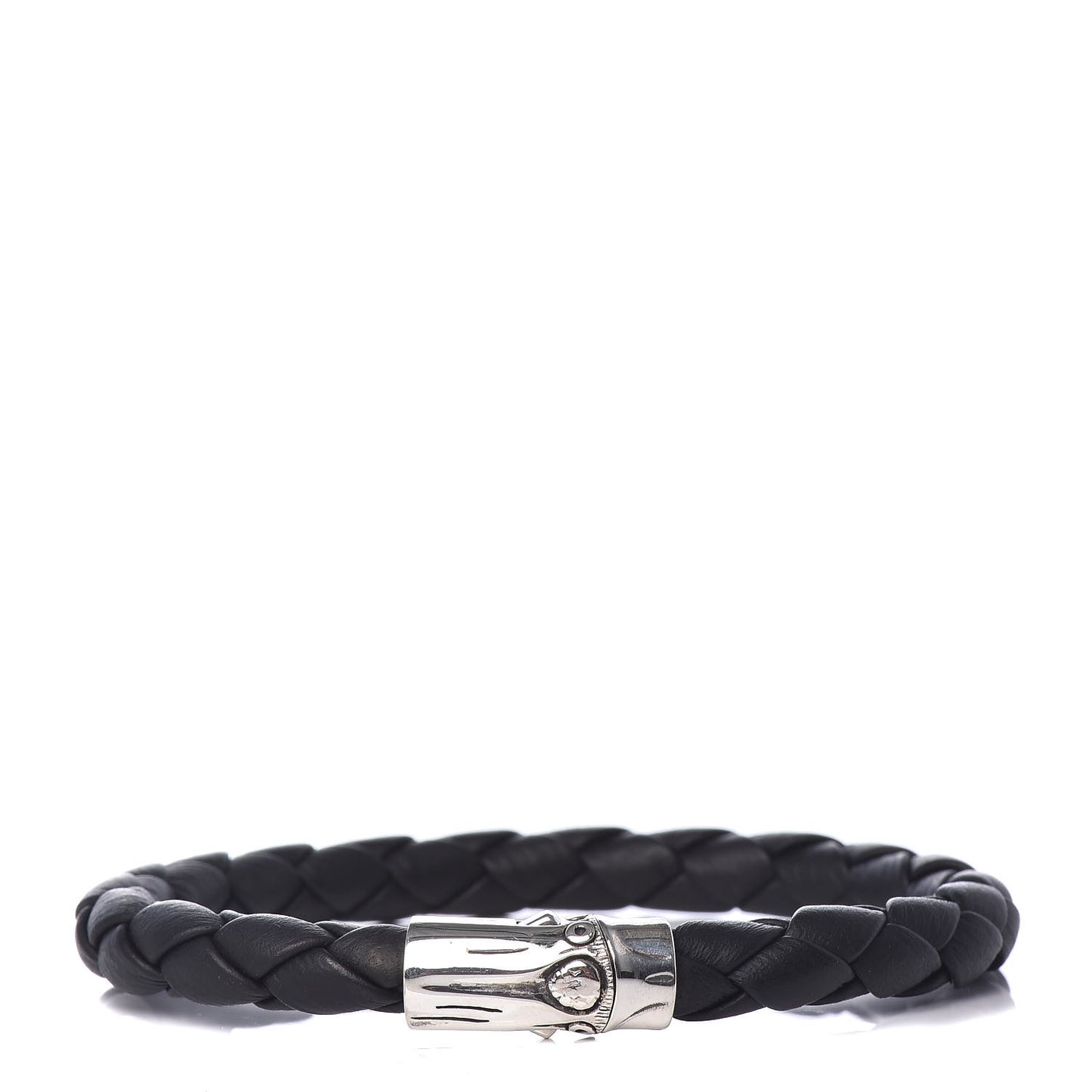 Sterling Silver Leather Braided Bamboo Bracelet Black