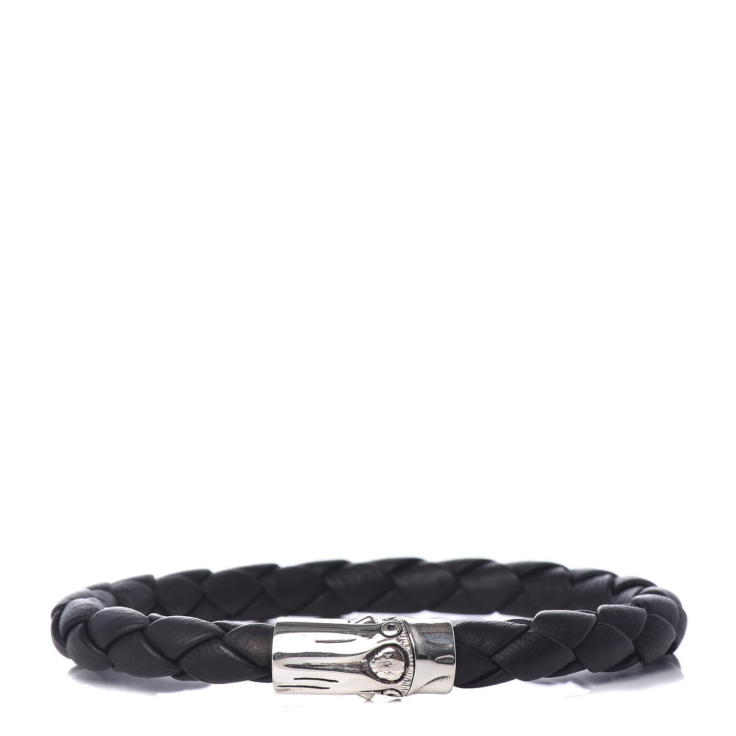 John Hardy Sterling Silver Leather Braided Bamboo Bracelet Black 1 of 5