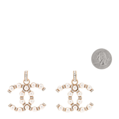 Chanel Pearl Crystal Nefertiti CC Drop Earrings Gold 2 of 4