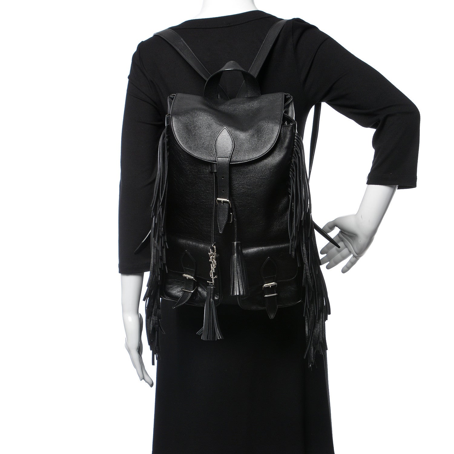Saint Laurent Calfskin Fringe Festival Backpack Black 2 of 9