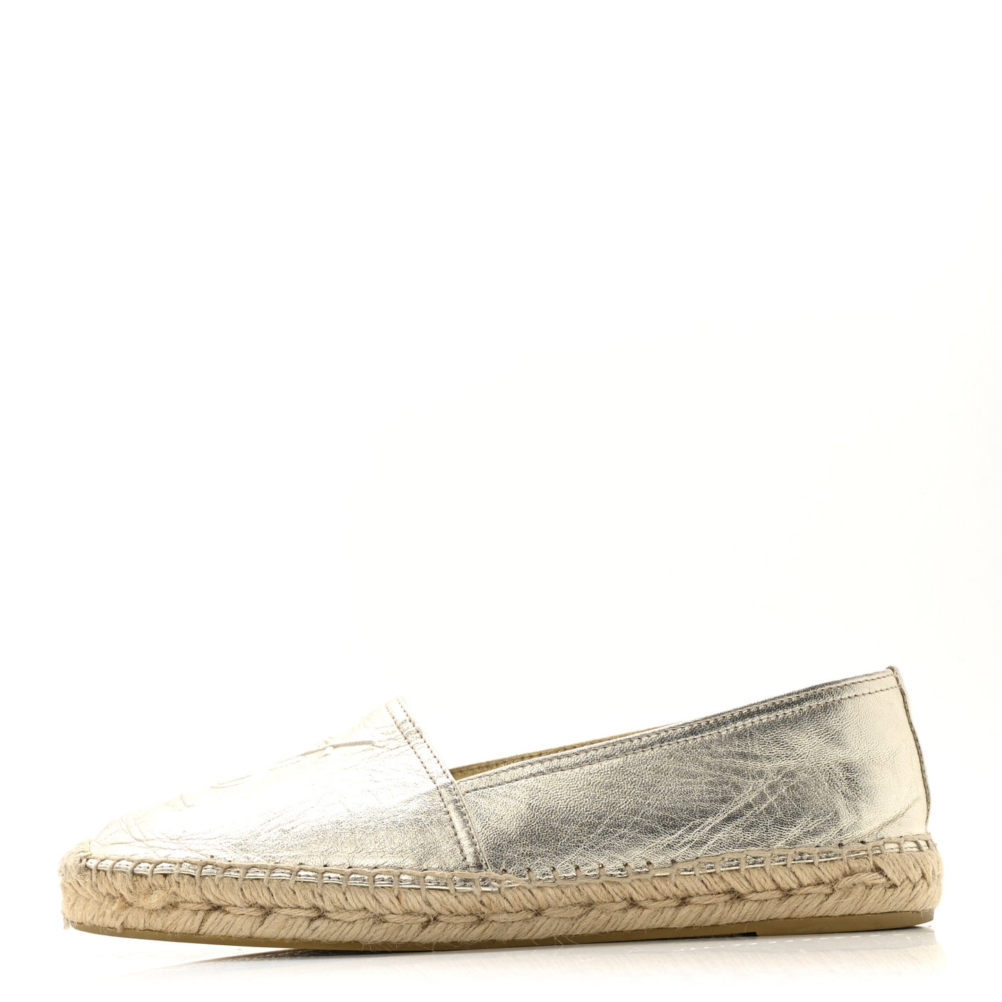 Metallic Lambskin Monogram Espadrilles 38 Platino