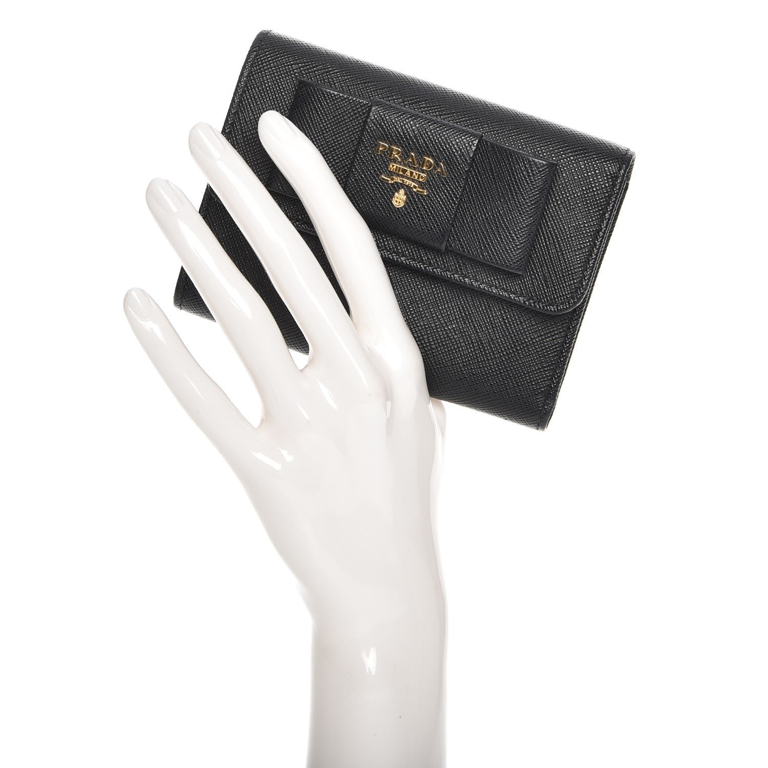 Prada Saffiano Small Fiocco Bow Wallet Nero Black 2 of 8