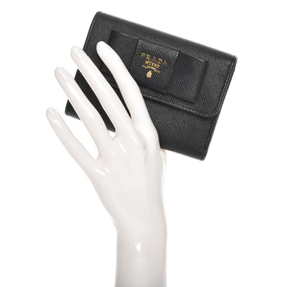 Prada Saffiano Small Fiocco Bow Wallet Nero Black 2 of 8