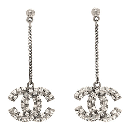 Chanel Crystal Baguette CC Drop Earrings Silver 1 of 4