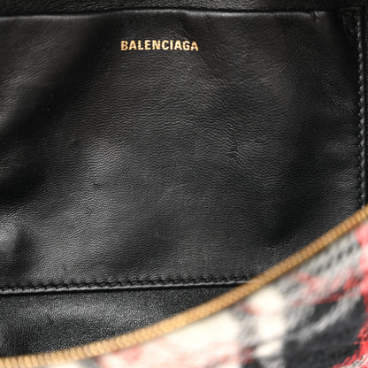 Balenciaga Wool Plaid Diagonal Allover Logo Matelasse XS Souvenir Belt Bag Black White Red 12 of 15