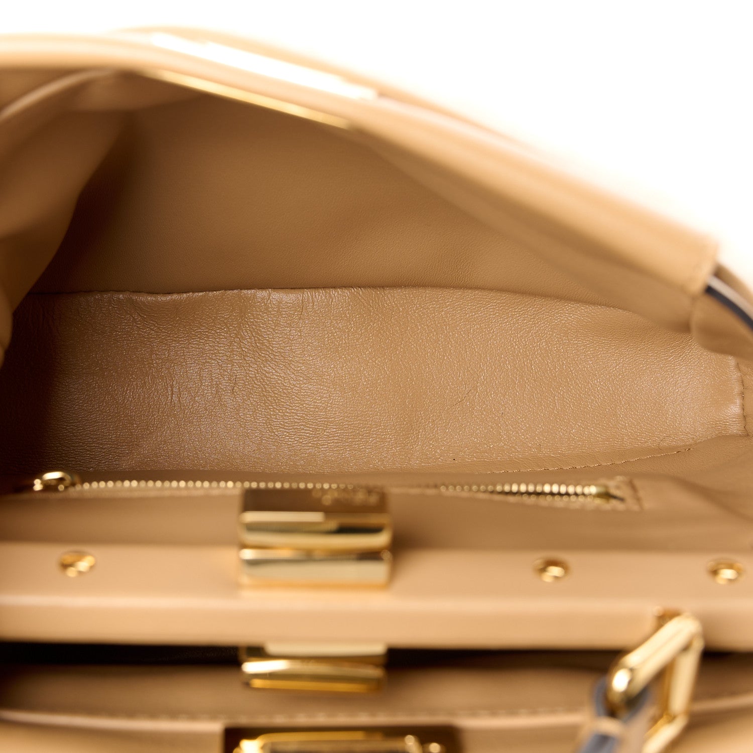 Fendi Shearling Nappa Macro FF 1974 Mini Peekaboo Iconic Satchel White Ice Cuoio Miele Scuro 6 of 12