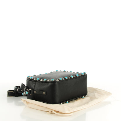 Valentino Garavani Grained Calfskin Turquoise Rockstud Rolling Camera Crossbody Bag Black 4 of 7