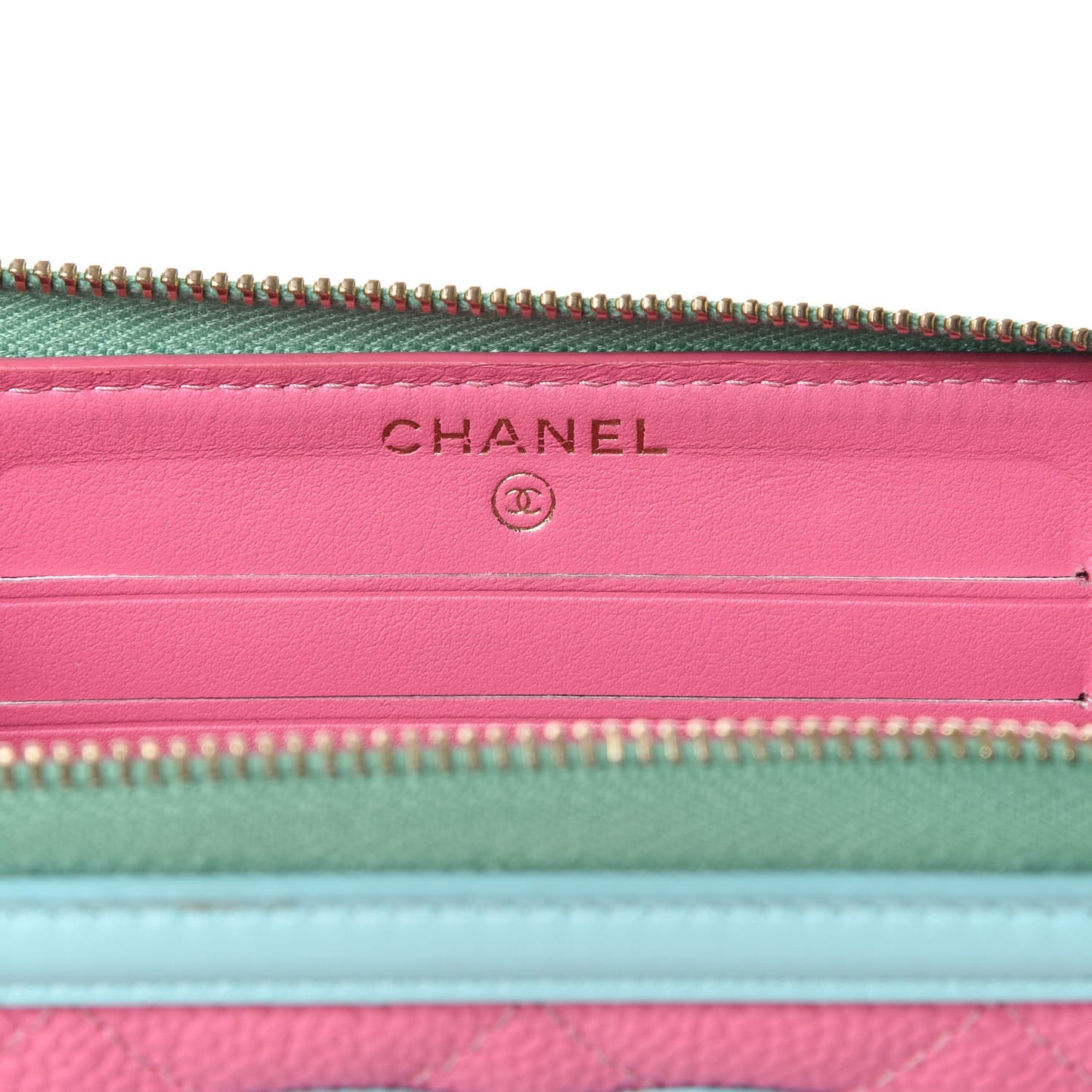 Caviar Quilted Medium Filigree Zip Around Wallet Pink Blue Green