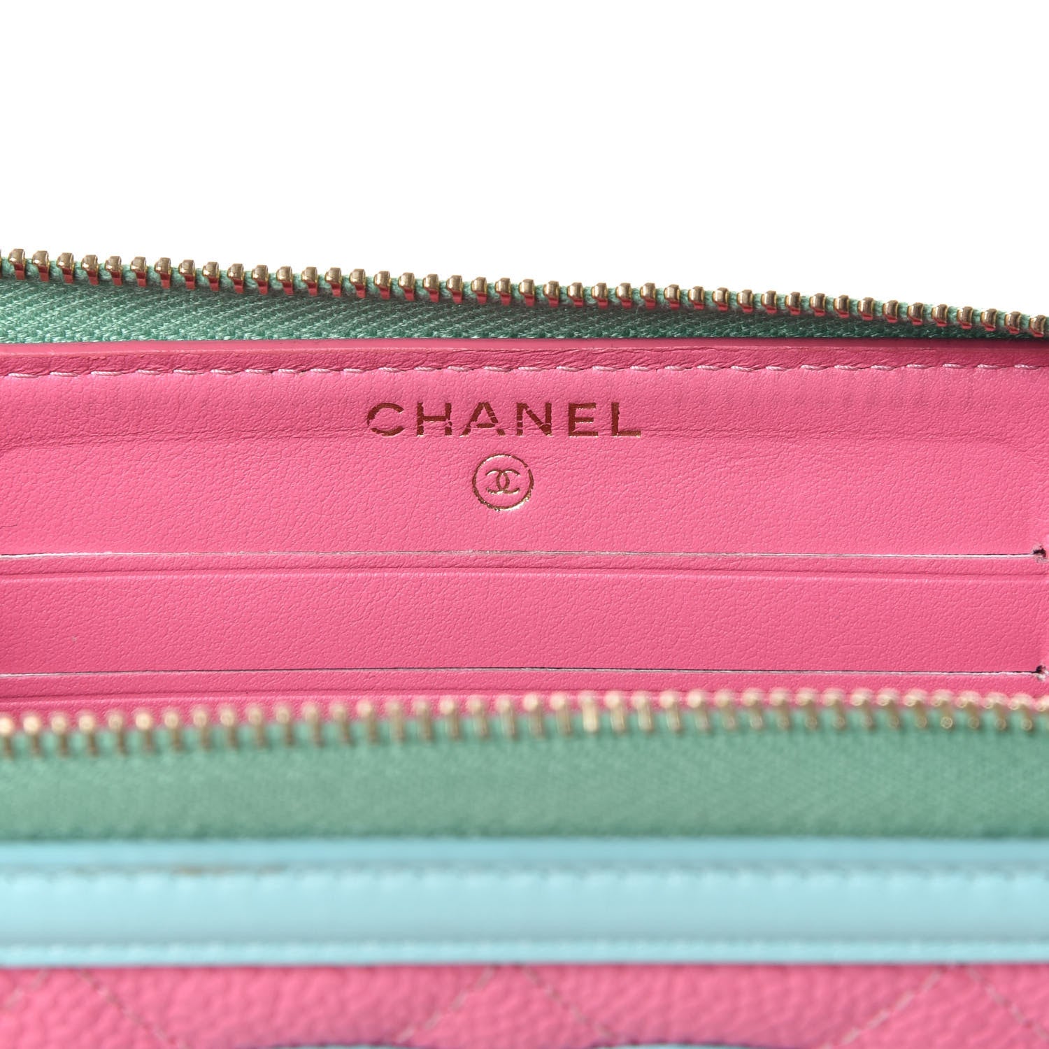 Chanel Caviar Quilted Medium Filigree Zip Around Wallet Pink Blue Green 10 of 11
