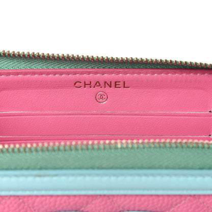 Chanel Caviar Quilted Medium Filigree Zip Around Wallet Pink Blue Green 10 of 11