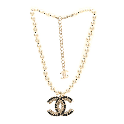 Chanel Lambskin Pearl Crystal Vintage Allure CC Short Necklace Gold 3 of 4