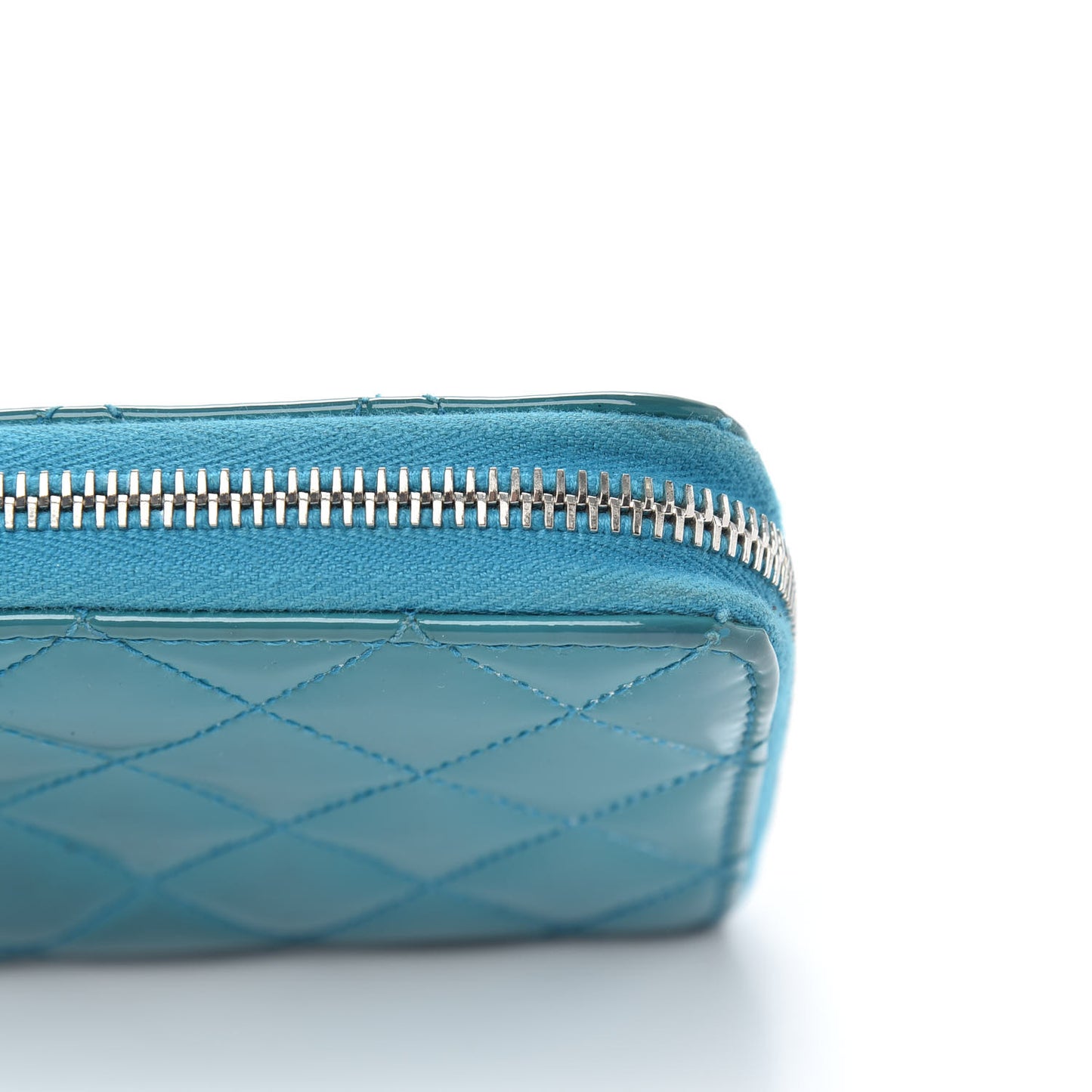 Patent Quilted Large Gusset Zip Around Wallet Blue