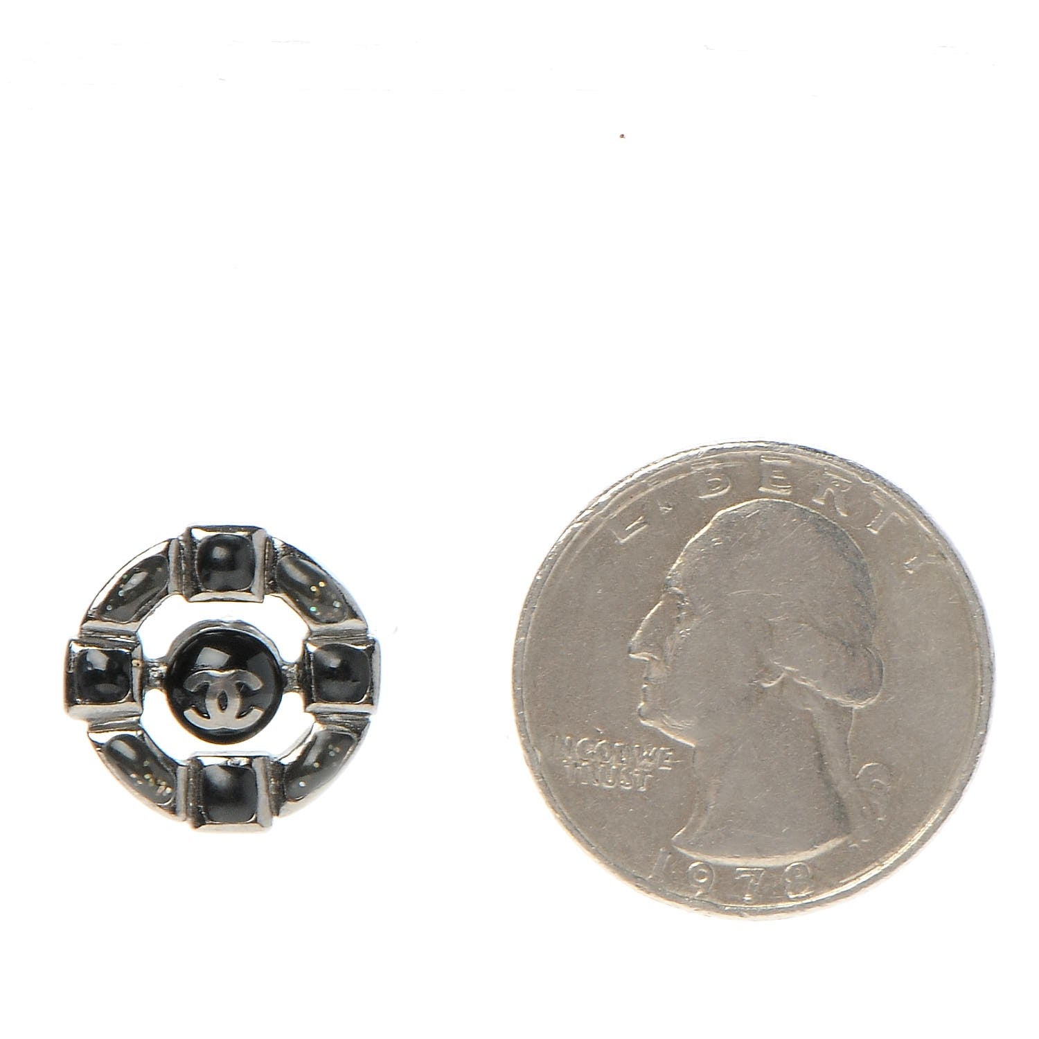 Chanel Enamel CC Earrings Ruthenium Dark Grey 2 of 5