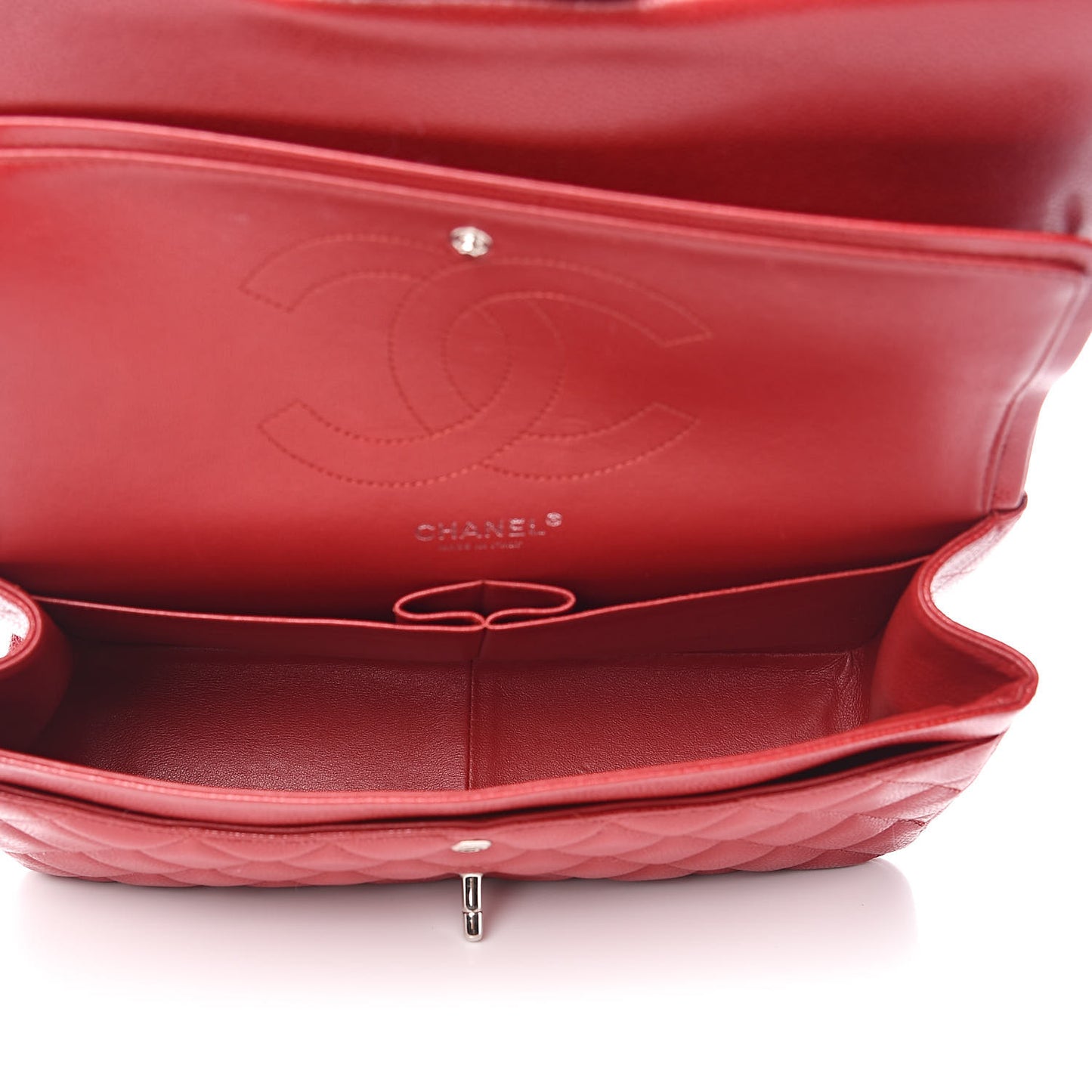 Caviar Quilted Jumbo Double Flap Red
