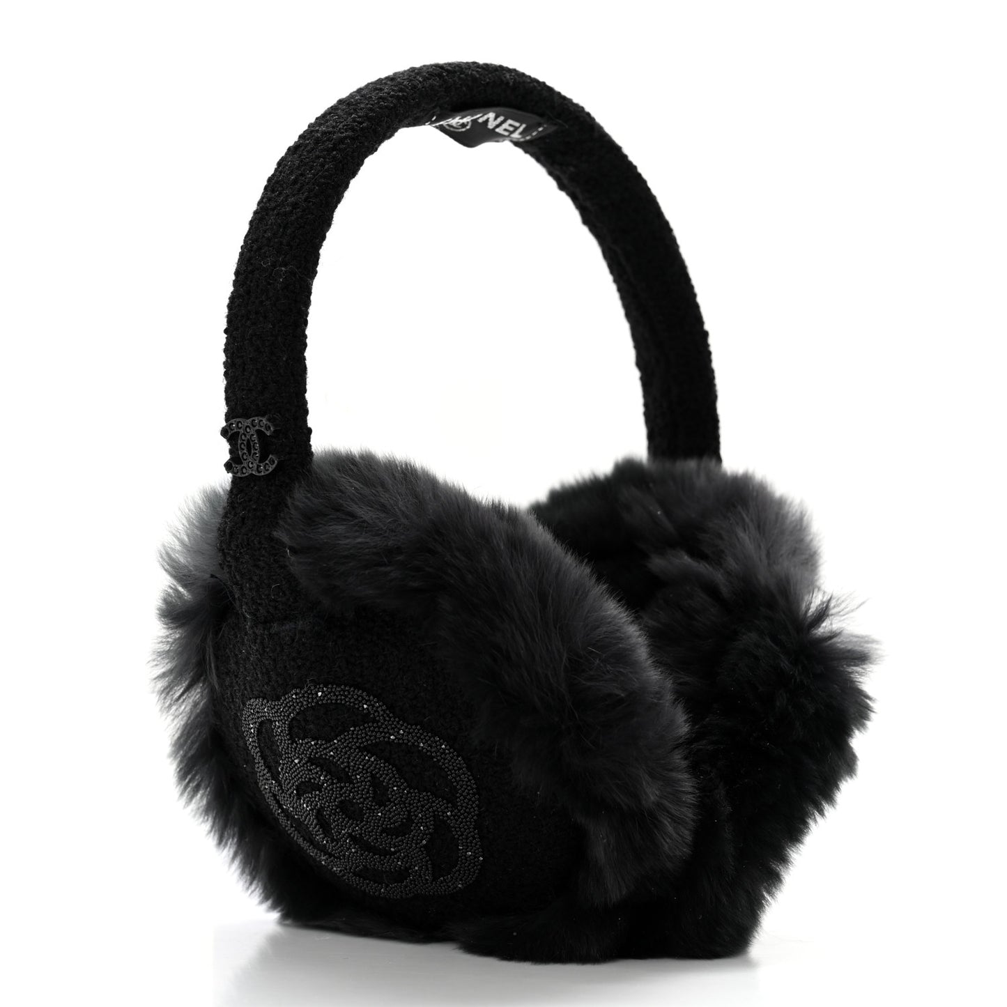 Rabbit Fur Tweed Cameilla Ear Muffs Black Grey